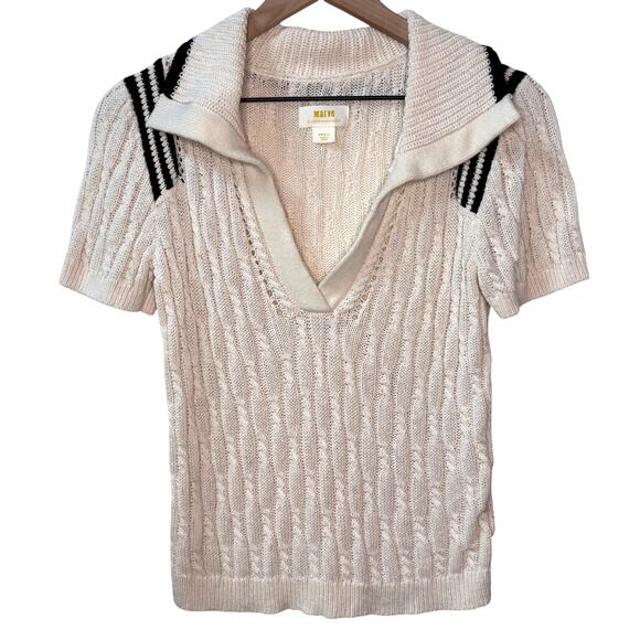 Maeve Sweaters - EUC Maeve Cable-Knit Polo Sweater Tee Size S Cream Linen Stripes Preppy Tennis
